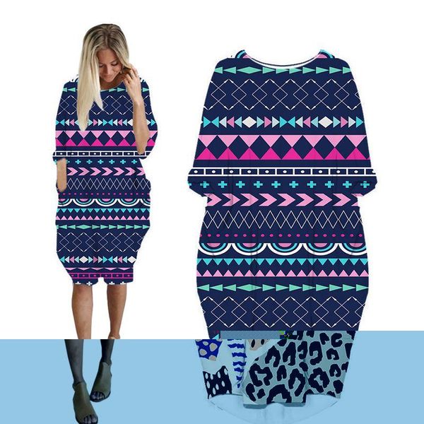 

casual dresses midi dress woman bohemian 3d printed fashion pocket harajuku long sleeve vintage women streetwear plus size punk clothes, Black;gray