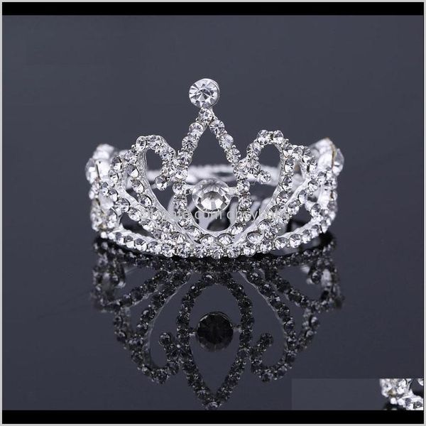 Tiaras Drop Teslimat 2021 Kristal Rhinestone Mücevher Mini Yuvarlak Çember Pageant Balo Kid Kız Metal Saç Tombul Head Tiara YP03X