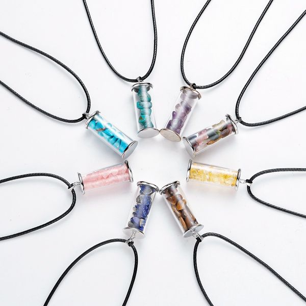 

chakra healing crystal wishing bottle pendants necklace for womens girls tumbled rock wicca tumble stone wish reiki energy, Silver