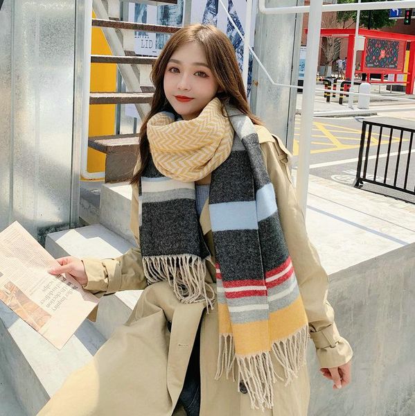 

autumn and winter color matching cashmere scarves for female famous women, Blue;gray