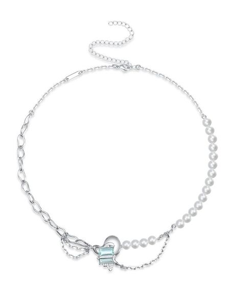 

pendant necklaces pearl necklace clavicle blue mosaic, Silver