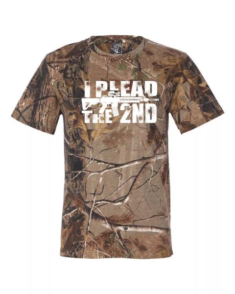 

i plead the 2nd amendment w/ bullet holes realtree camouflage men's tee shirt 53, White;black