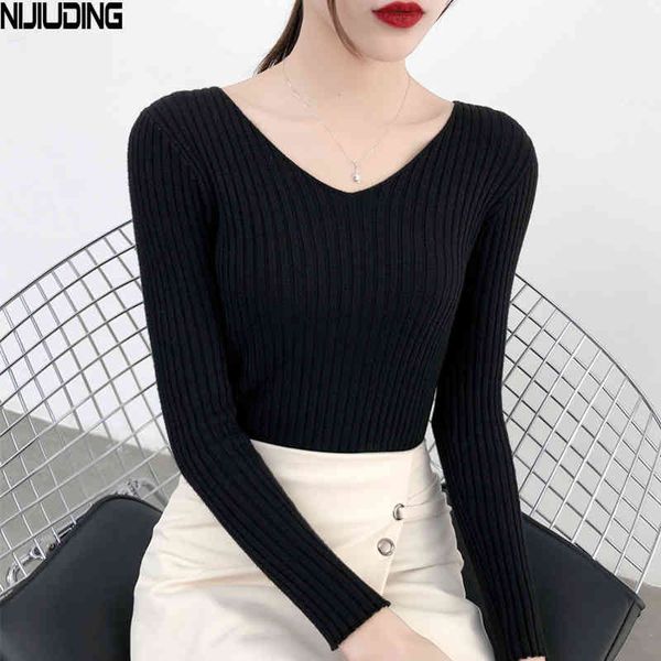 

women's inner sweater autumn korean version of the wild slim slimming v-neck knitted pullover long sleeve 210514, White;black