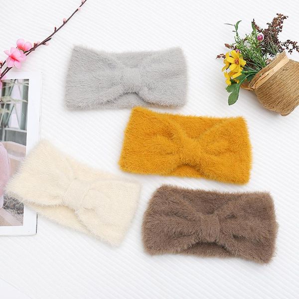 

hair accessories 1pc women fur wool headbands winter warm knitting big bow bands for girls wide turban knot wash face