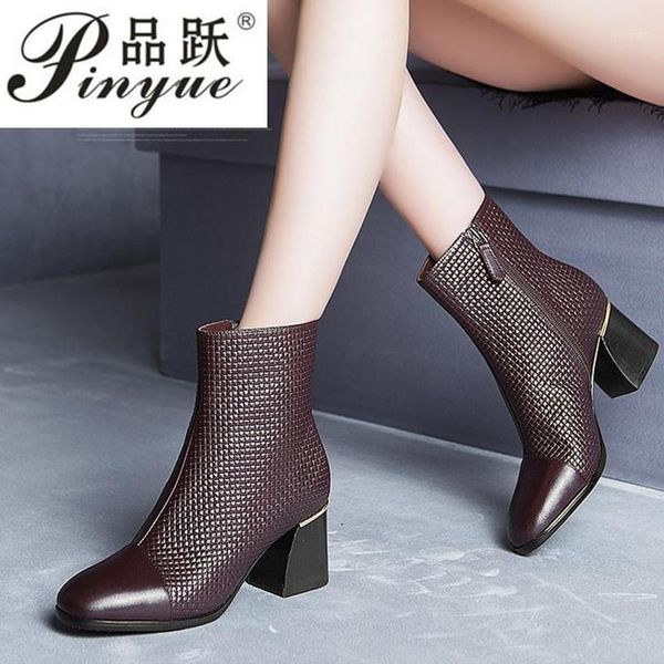 

boots women ankle fashion pu leather high heel 8cm ladies shoes side zipper short for1, Black