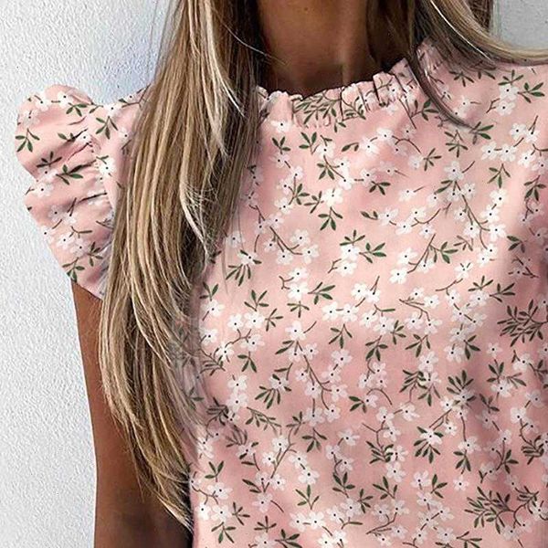 

women fashion summer womens shirt pineapple ruffle blouse casual o neck pullover blusa ladies sleeveless chic chiffon, White