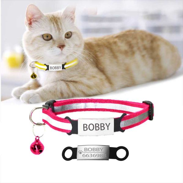 

cat collars & leads pet reflective personalized id engraving name number suitable for cats and small dogs nylon multicolor