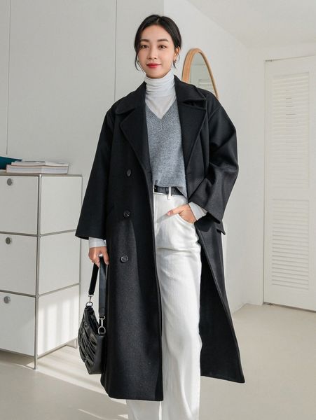 

dazy double breasted belted overcoat 11tn#, Black