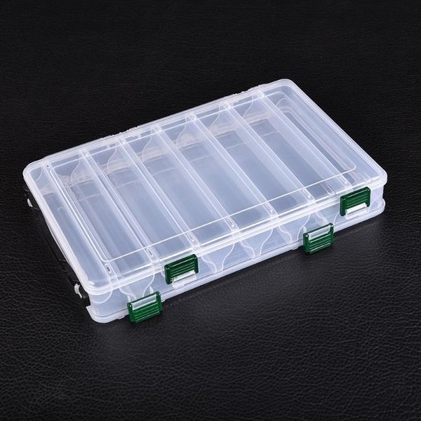 

fishing accessories double sided high strength transparent visible plastic lure box 14 compartments with drain hole tackle