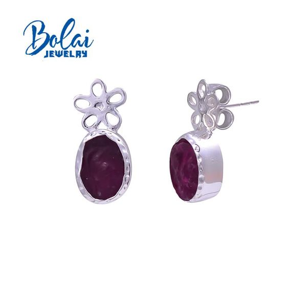 

dangle & chandelier bolai 2021 925 sterling silver handmade natural ruby gemstone rough earrings original niche design women's fine jew