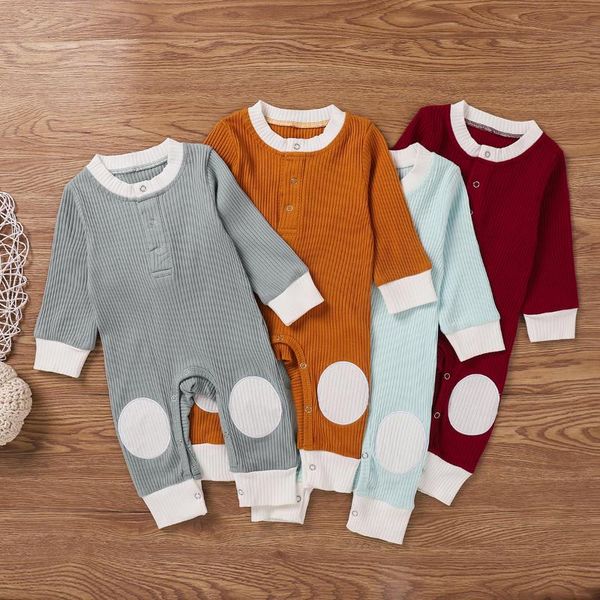 

jumpsuits baby girl boy romper spring autumn long sleeve jumpsuit solid color contrast patch one piece 0-18months, Blue