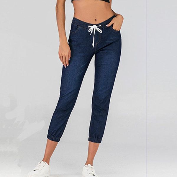 

women's jeans style nine-point bloomers, pants, long trousers, jeans, short pan high-waist women, Blue