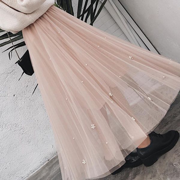 

skirts women's spring fashion autumn style tulle long skirt office ladies sweet clothing female cloth lwl216, Black