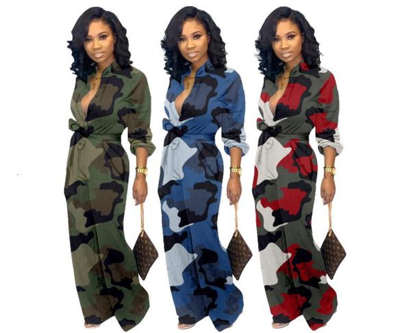 

women's jumpsuits & rompers 2021 long romper women sleeve camouflage patchwork color loose tracksuits casual fashion v neck, Black;white