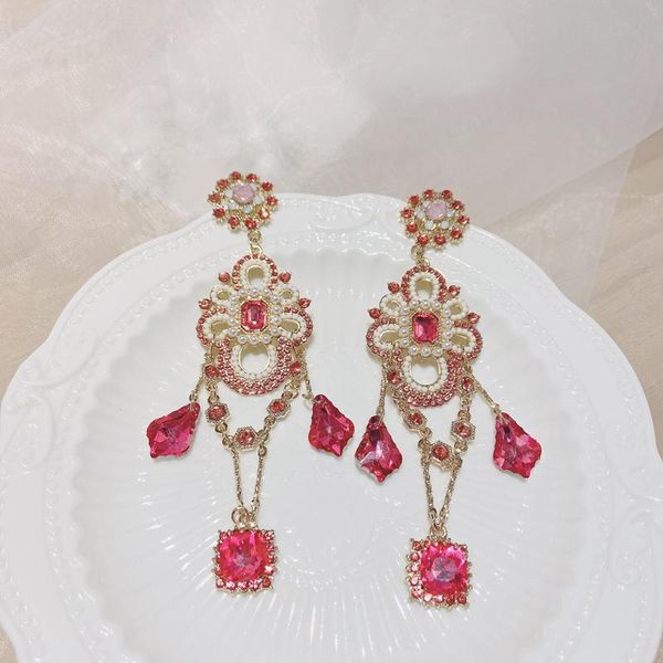 

luxury korean pink crystal drop earrings for women girls fashion elegant pearl beads jewelry pendientes brincos dangle & chandelier, Silver