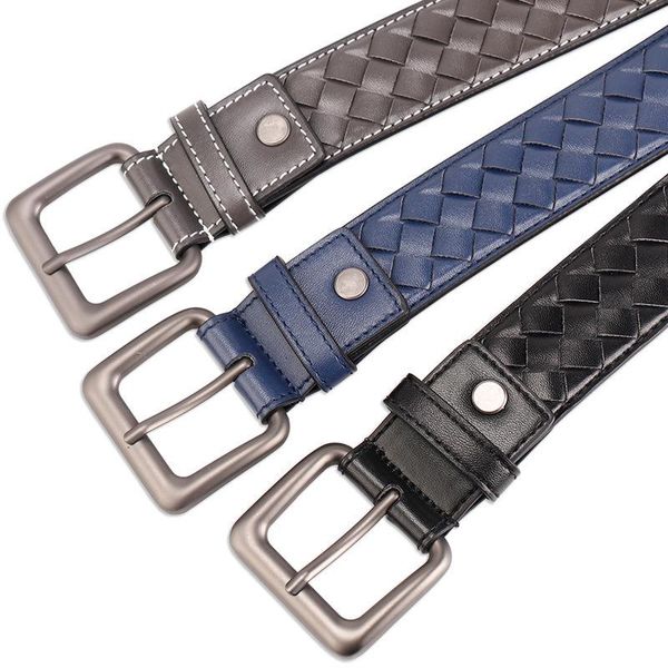 

belts hand-woven belt pu leather casual 3.5 frosted pin buckle, Black;brown