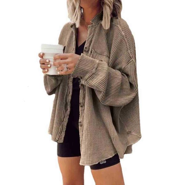 

aw2021 waffle loose shirt coat irregular pocket women, Black