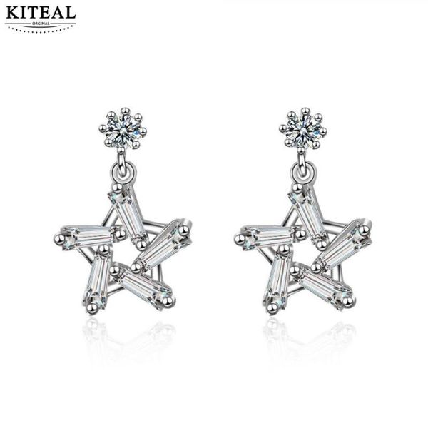 

stud kiteal 925 fashion jewellery charms silver goddess korean earrings crystal star five brinco jewelry, Golden;silver