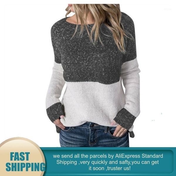 

women's sweaters arrival long sleeve white color block sweater 2021 winter autumn woman pullovers loose knitted striped, White;black