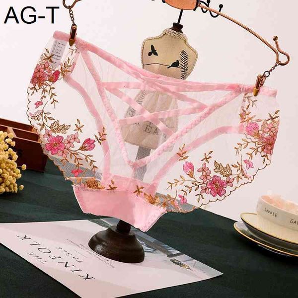 

diaochan embroidered lace women's summer hip lifting hollow mesh triangle underwear, Black;pink