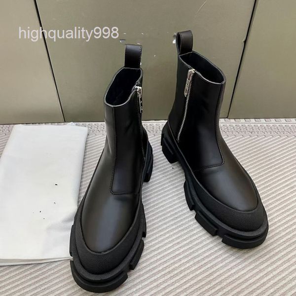 

boots high end quality thick bottom leather short tube white chelsea boots women's winter elevated martin, Black