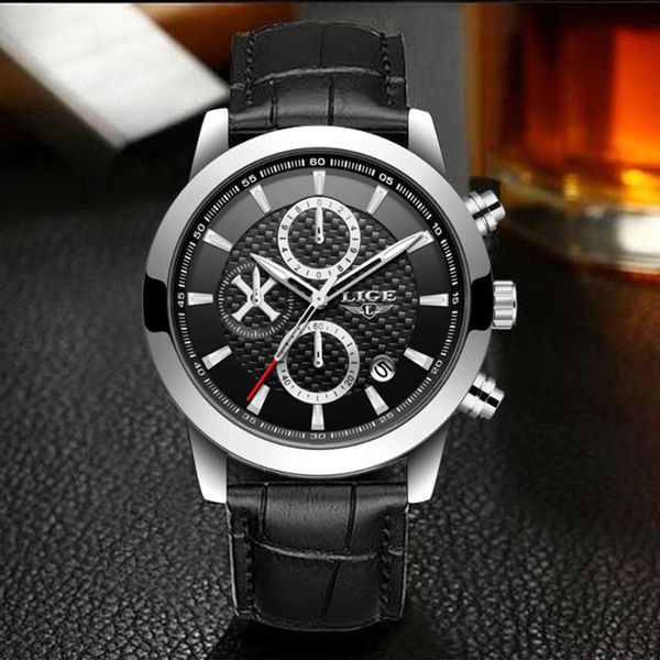 

wristwatches lige 2021 watch men fashion sport quartz clock mens watches leather business waterproof relogio masculino, Slivery;brown