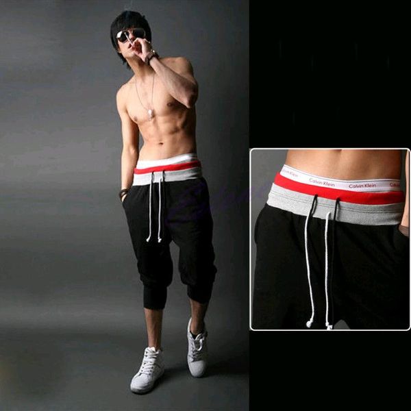

dance baggy jogger casual men harem trousers shorts slacks men's, White;black