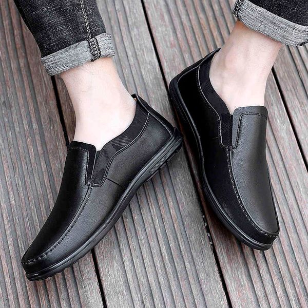 

dress shoes men's shoes in legitimate leather, casual breathable slip-on moccasins. mjf8, Black
