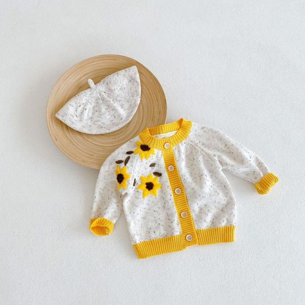 

pullover 2021 spring and autumn infant boys girls baby sunflower embroidered cotton yarn knitted coat long sleeved cardigan, Blue