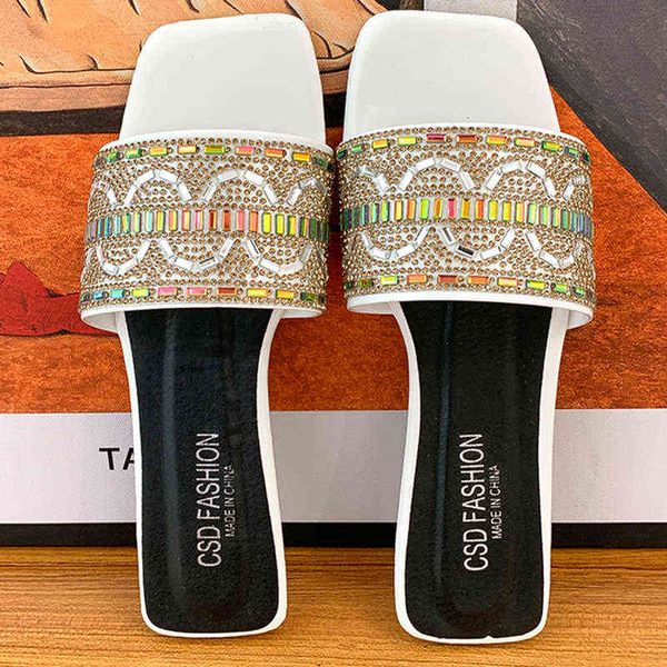 

slippers casual women flat slippers personality sequins summer external wear open toes sandy beach sandals large size 42 women shoes 220307, Black