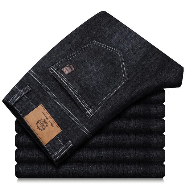 

men's jeans men winter fall fashion large size stretchy loose casual business smart straight denim pants male basic trouser, Blue