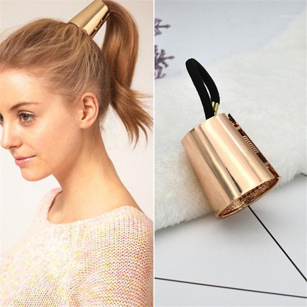 

pc chic hair clip woman girls metal elastic ponytail holder cuff wrap tie band ring rope pink black gold silver rope1