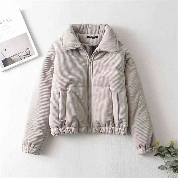 

fashion coat solid corduroy collar warm oversized jacket winter female puffer parkas mujer 210531, Black;brown