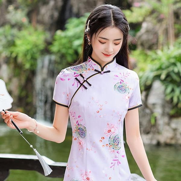 

ethnic clothing retro summer traditional circle purple short cheongsam, Red