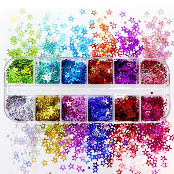 

nail art decorations holographic glitter hollow star sequins accessories shiny laser paillette for design french manicure, Silver;gold