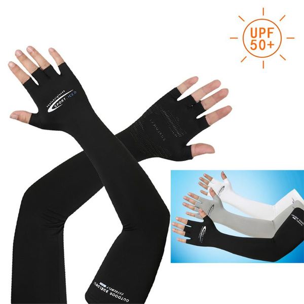 

elbow & knee pads anti-slip arm sleeves cycling gloves sun spf50+ uv protection ice cool breathable driving hiking running sport protect, Black;gray