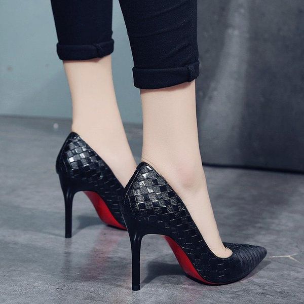 

dress shoes 2021 fashion high heels women's pointed toe single stiletto, Black
