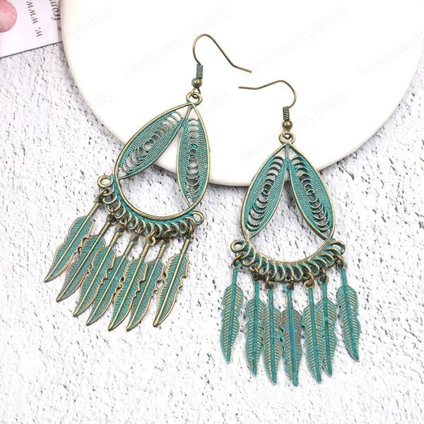 

antique bronze dangle earrings bohemian ethnic hollow leaf alloy pendant tassel water drop earrings for women 2021 gypsy indian jewelry, Silver