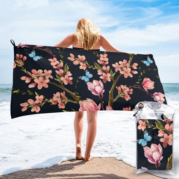 

bath towel tropical butterflies magnolia quick dry thin absorbent soft for home travel camping swimming beach sport