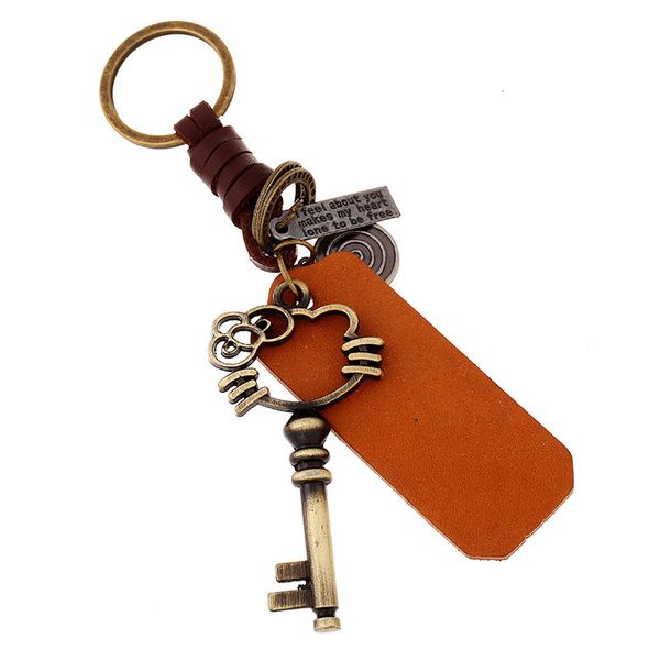 

key chain diy hand woven leather rope men's and women's couple ring creative pendant, Silver