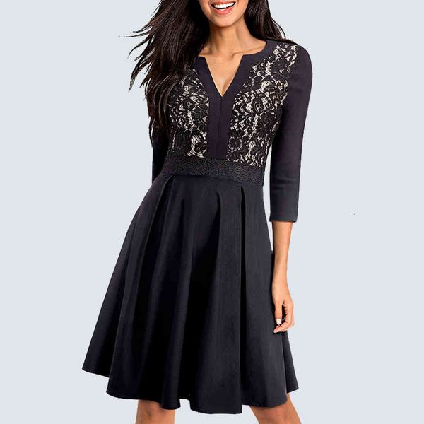 

dresses spring autumn vintage elegant floral lace patchwork black women casual work office party swing a-line ha056, Black;gray