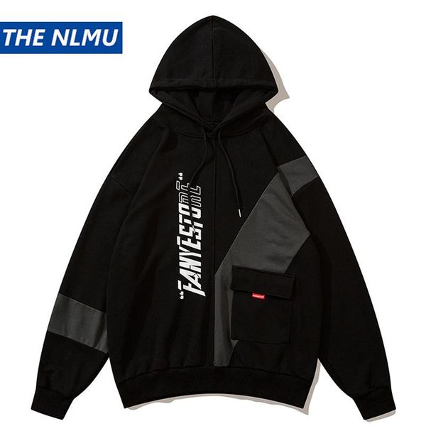 

men's hoodies & sweatshirts 2021 color block patchwork sweatshirt men hip hop pullover hoodie streetwear casual cotton oversize we249, Black
