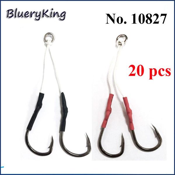 

bluekim 20 pcs/pack 10827 double jig assist hooks stainless steel jigging assistant with line fishing