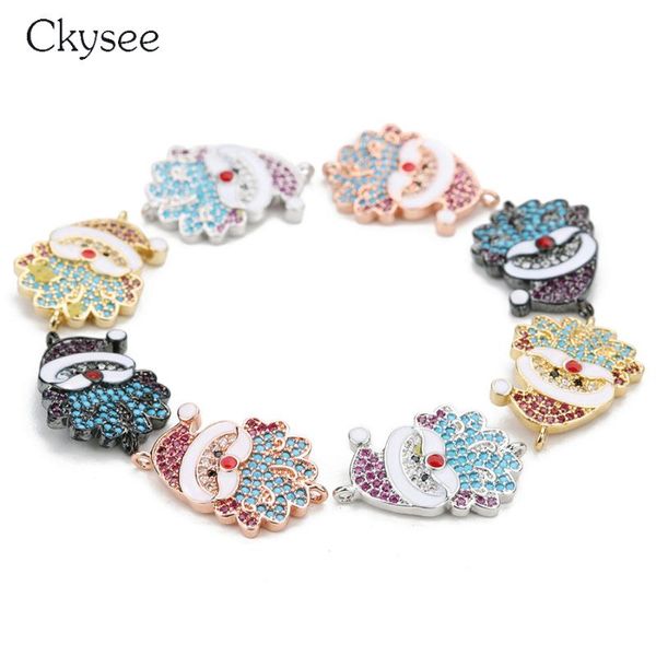 

pendants ckysee gold rose color micro pave cz christmas santa claus pendant with double hole connector diy jewelry making, Black