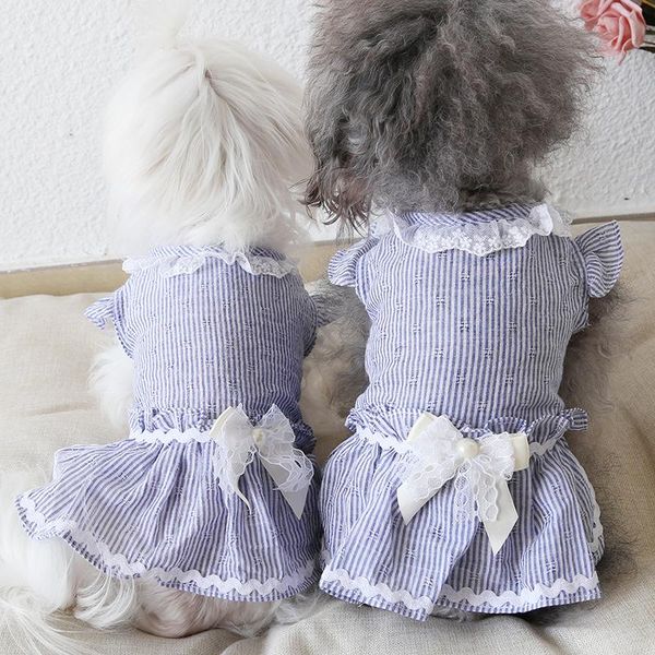 

dog apparel cute stripe pet cat bow party dress tutu skirt summer puppy hoodie shirt vest costume girl clothes for chihuahua