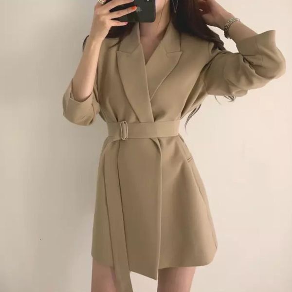 

suits autumn casual blazer jacket women korean style ol notched collar sashes slim waist female short suit coat outwear 35zr, White;black