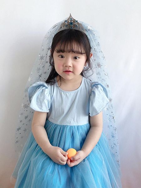 

girls kids crown hair hoop children lace veils mantilla head covering princess decorations for birthday party performance accessories, Slivery;white
