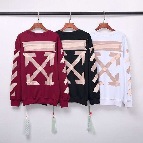 

2020 new fashion off tape printed men's and women's same round neck sweater, Black
