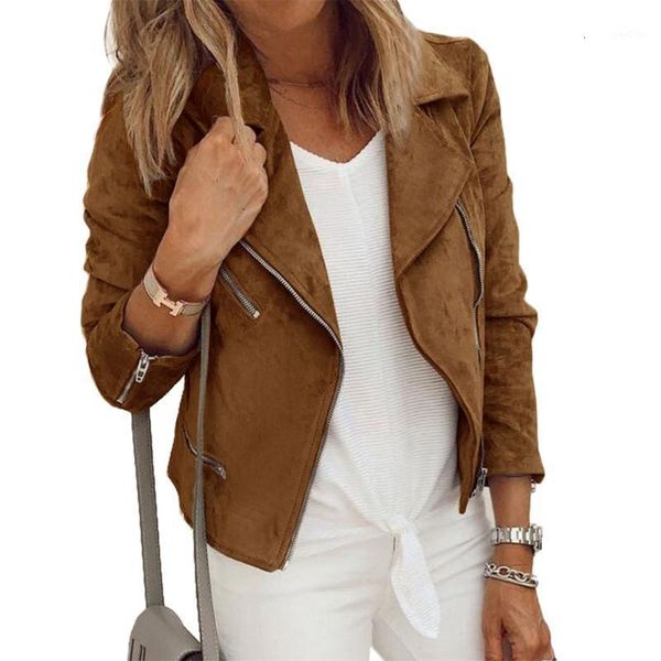 

women's jackets winter coat women lapel zipper long sleeve cardigan short jacket ladies slim solid color jacket1 z2c2, Black;brown
