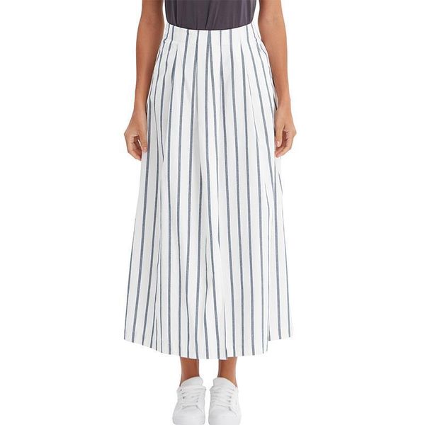 

cotton linen stripe summer long women skirt a line m30212, Black